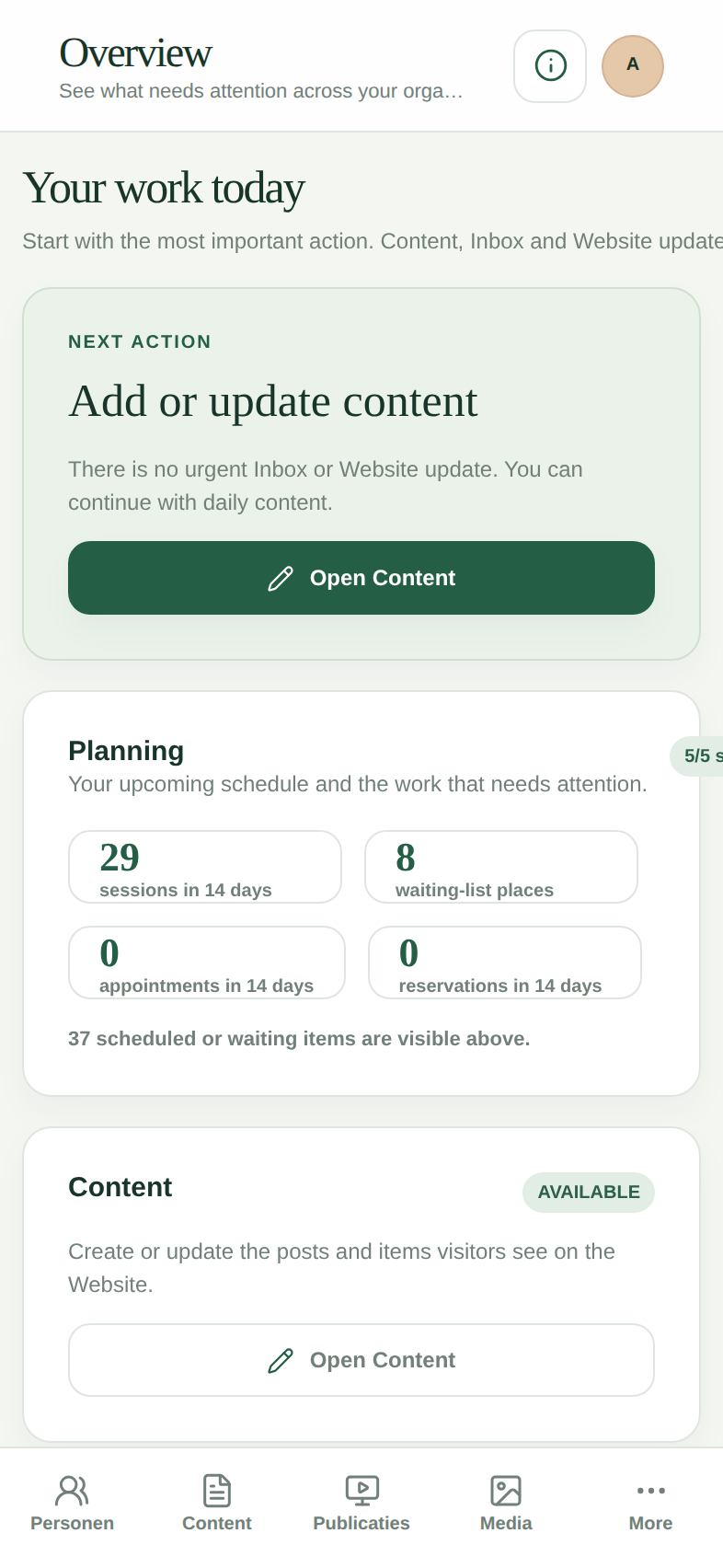 Nevai workspace on a phone